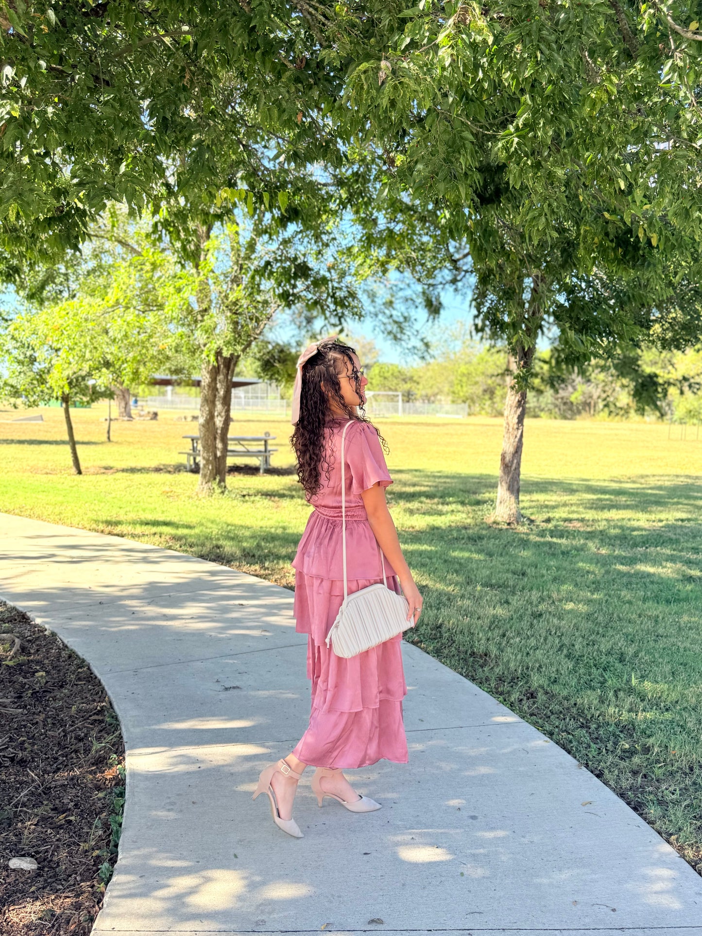 Anais Ruffle Satin Dress Mauve