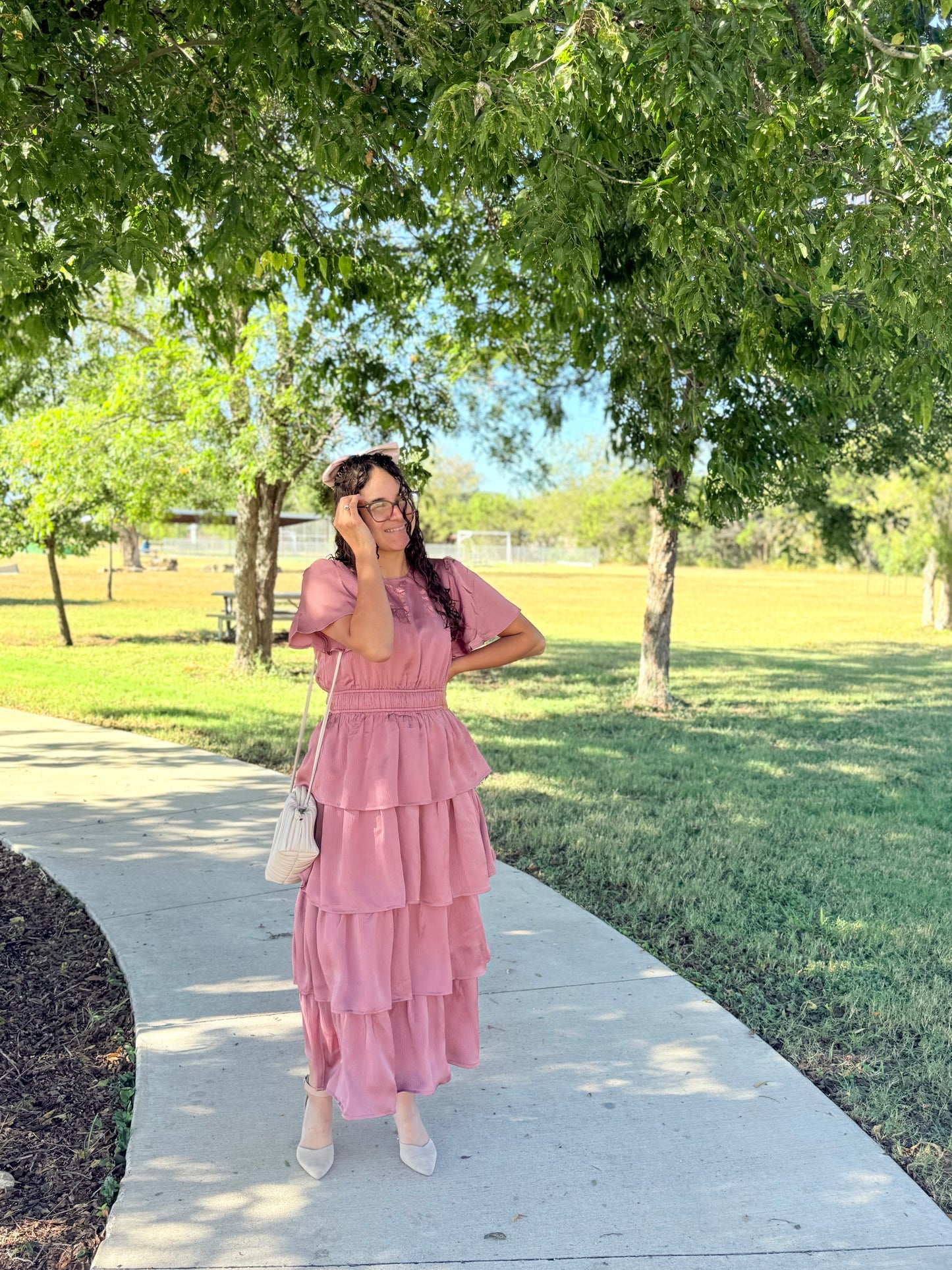 Anais Ruffle Satin Dress Mauve