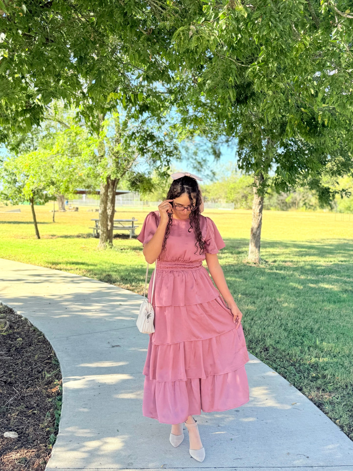 Anais Ruffle Satin Dress Mauve