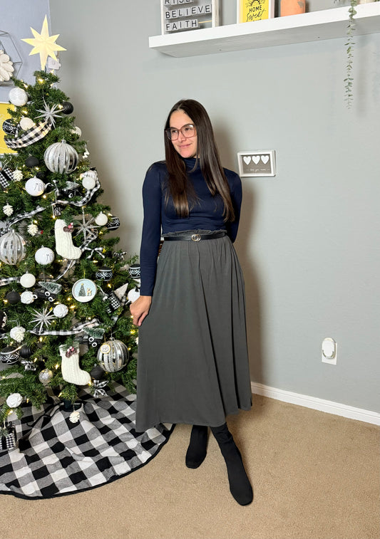 Rosie Midi Comfy Skirt Grey