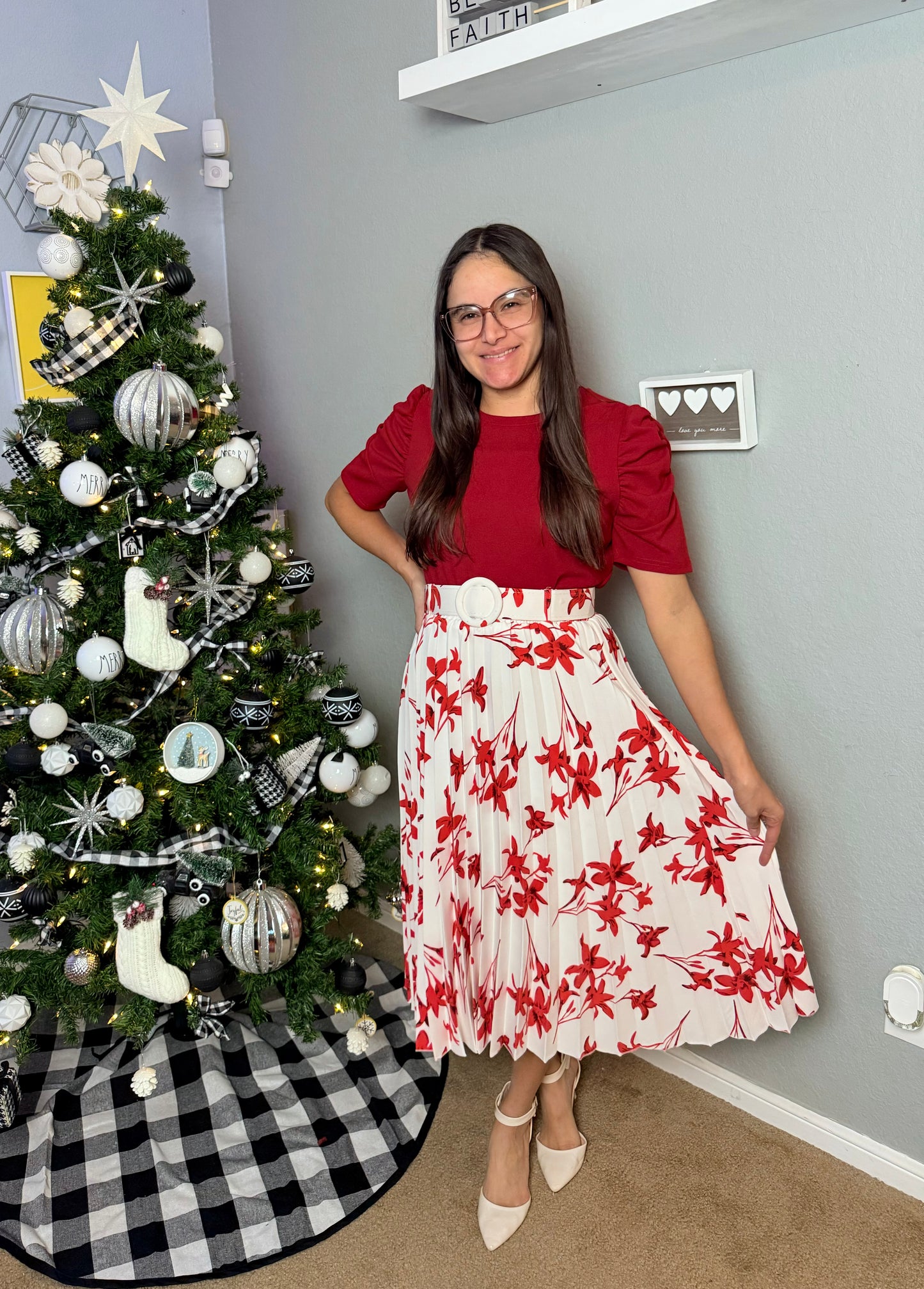 Kimberly MIDI Skirt Floral Red