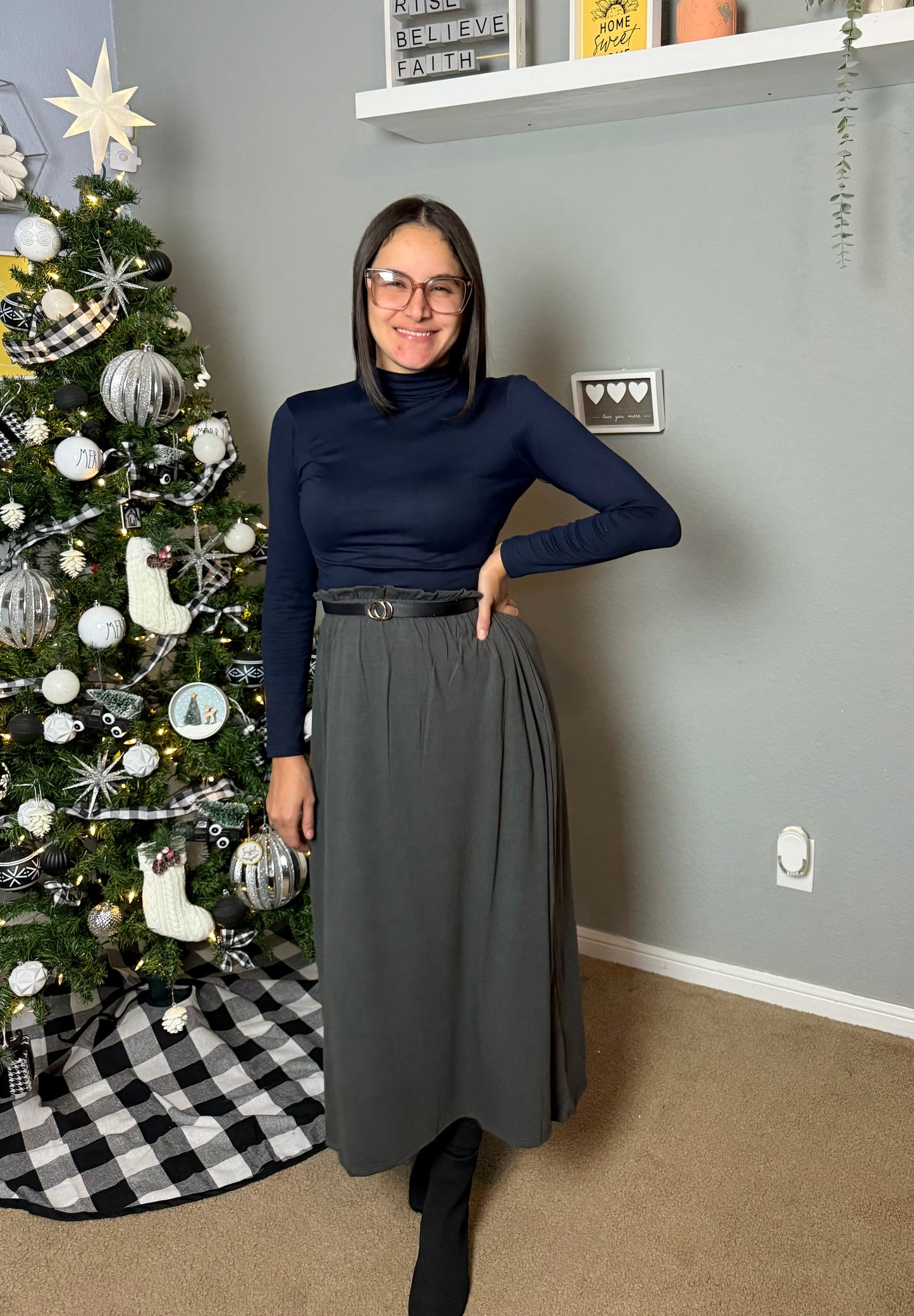 Rosie Midi Comfy Skirt Grey