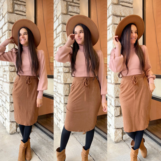 Zenna Midi Comfy Skirt Dk Camel Plus