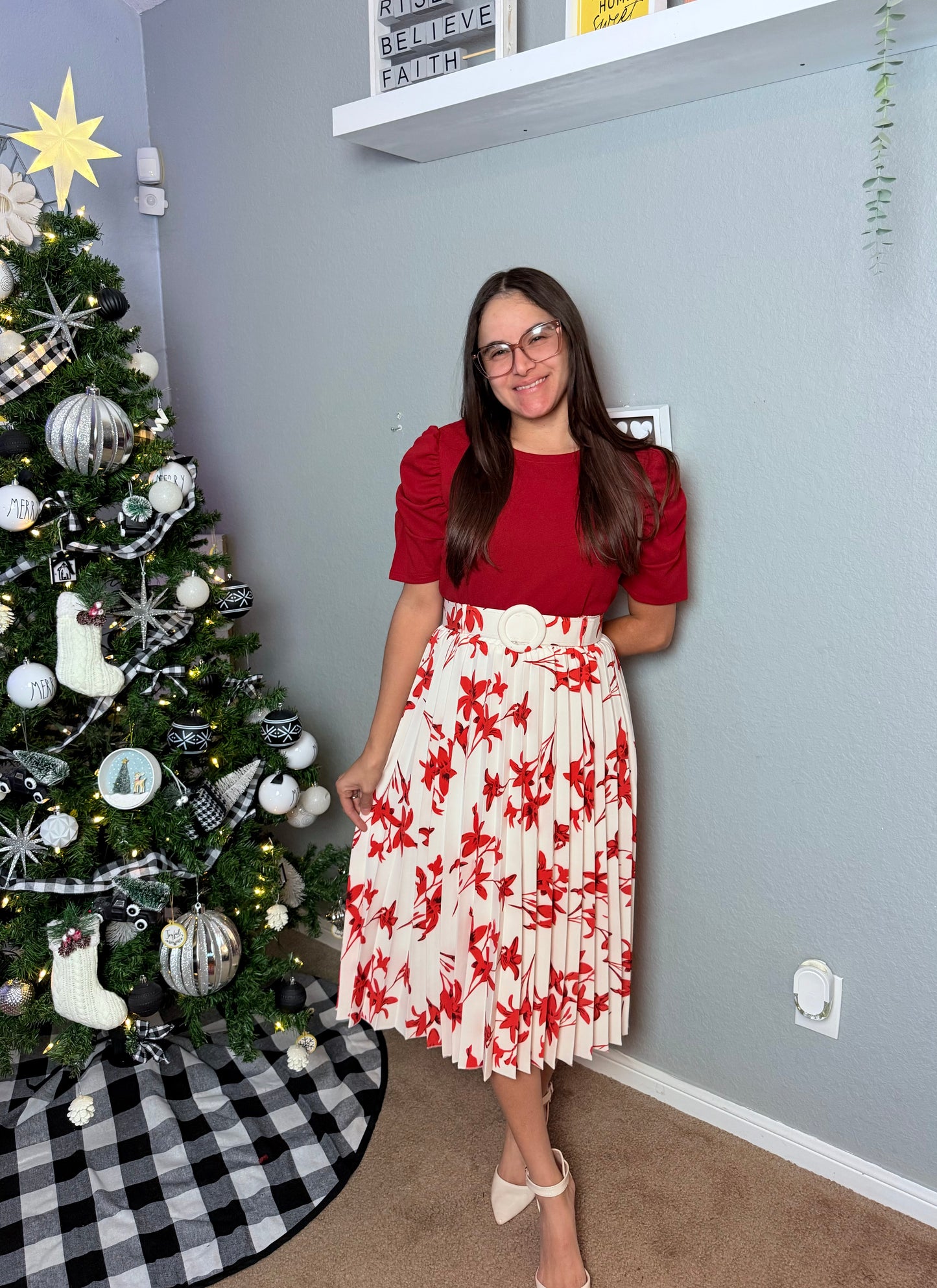 Kimberly MIDI Skirt Floral Red