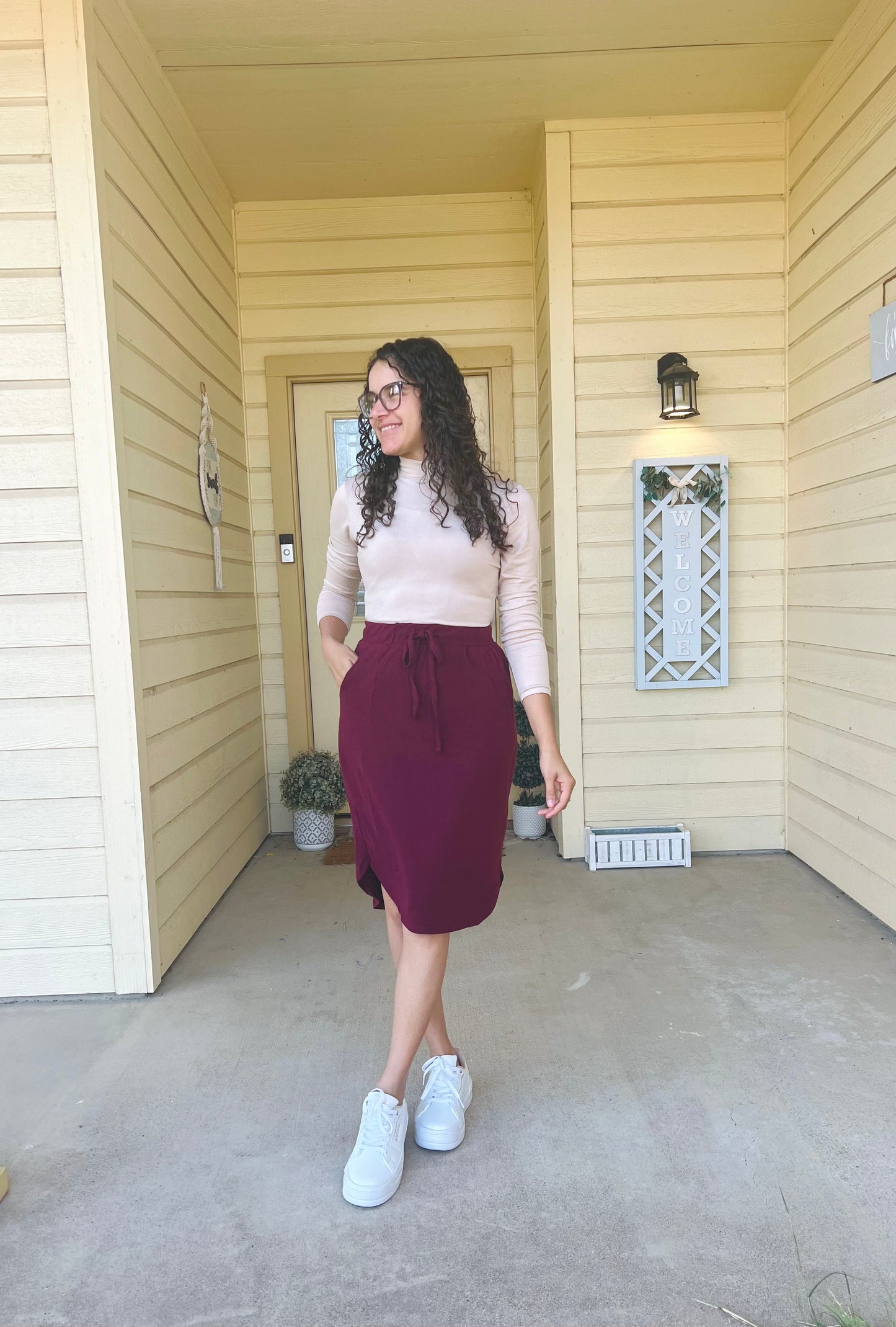 Zenna Midi Comfy Skirt DK. Burgandy