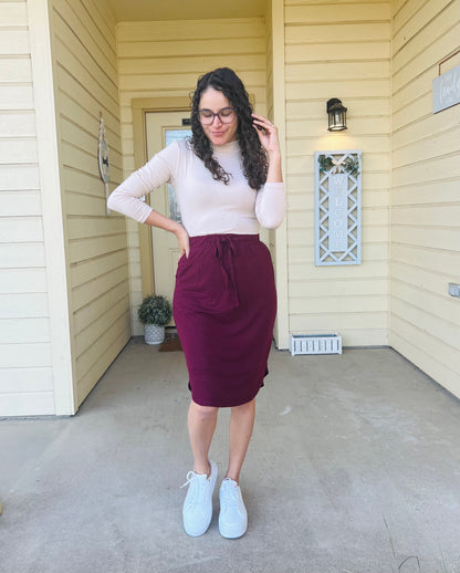 Zenna Midi Comfy Skirt DK. Burgandy