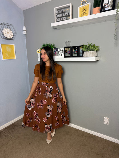 Diana MIDI Skirt Floral Brown